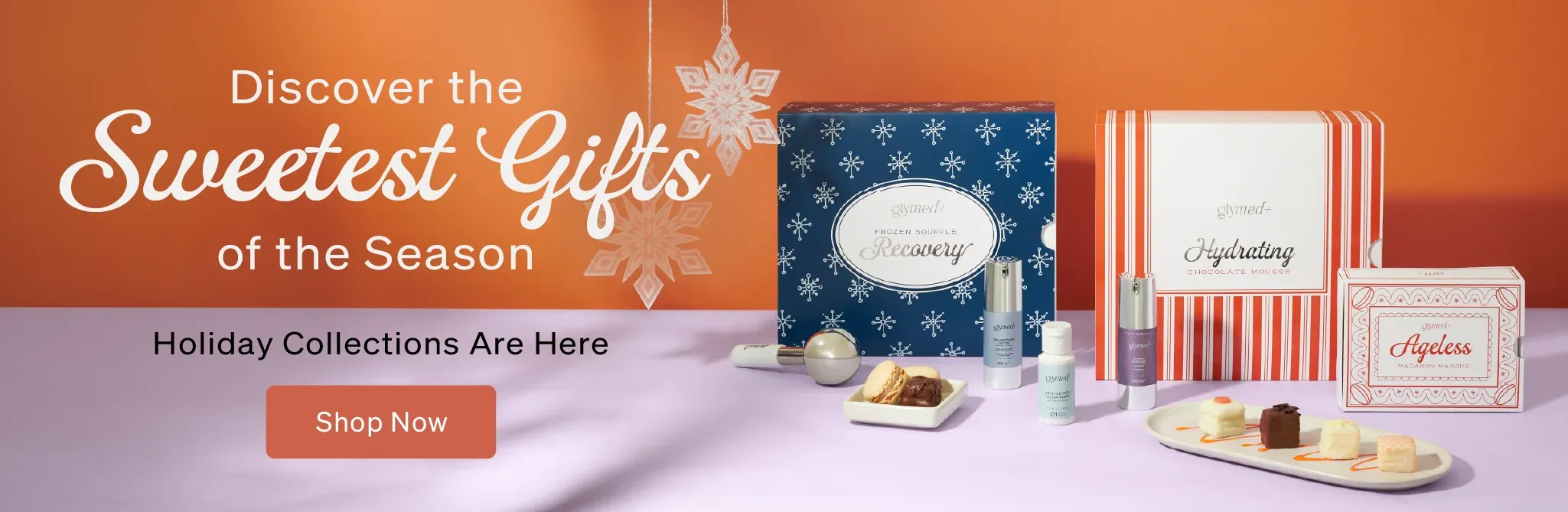 Holiday gift banner featuring festive boxes, treats, and text 'Discover the Sweetest Gifts'.