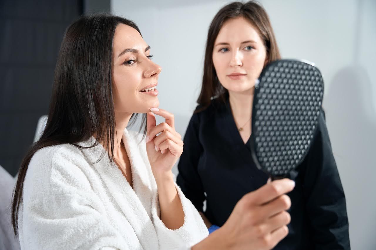 Woman after getting microneedling
